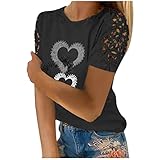 Womens Summer Casual Cold Shoulder T Shirts Elegant Lace Crochet Hollow Out Short Sleeve Tops Solid/