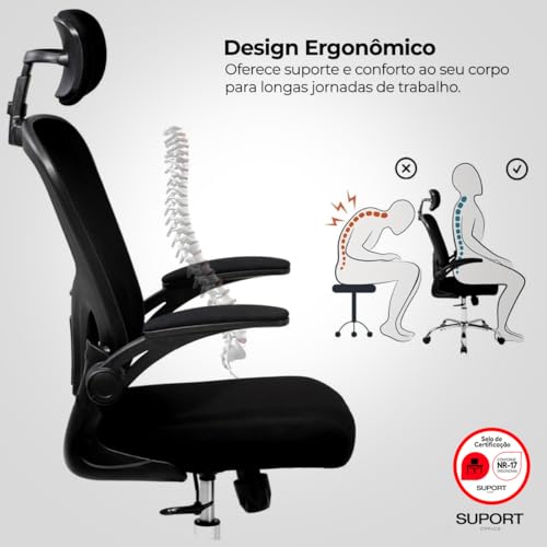 Cadeira Presidente Giratória De Escritório Office com Encosto De Cabeça Ajustável Reclinável Preta -