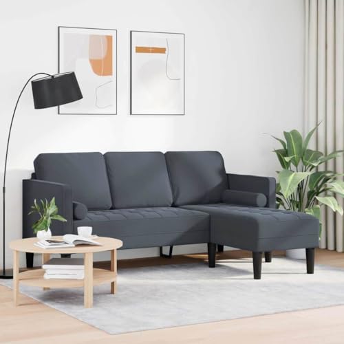 vidaXL 3-Sitzer Sofa mit L-förmiger Chaise in Dunkelgrau aus Velours. Ergonomisches Design für Dein Wohnzimmer. Angenehm gepolstert, Stabiler Rahmen und wasserdicht - perfekt für 4 Patio Möbel. – Bild 5