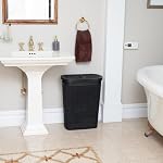 Mind Reader Slim Laundry Hamper with Lid, 40L Clothes Basket, Linen Design, Plastic, Black - Image 6