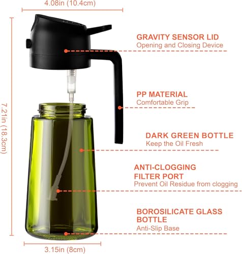 Image of CXINYI - 16oz /470ml Olive Oil Dispenser for Kitchen with Stickers - 2 in 1 Olive Oil Sprayer for Cooking, Air Fryer, and Salad, Black (Light-Proof Kitchen Gadget)