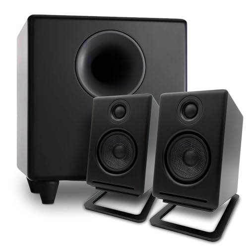 Audioengine A2 Black Bluetooth Speakers with S8 Black Subwoofer and DS1M Metal Stands
