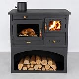 Stufa 1P34 Sinistra Cucina 10,1 kW con Forno e Piastra di Cottura - Stufa a Legna, Stufa a Camino, Forno Sinistro, Collegamento Tubo Fumaria Sinistra, Classe di efficienza energetica A, BImSchV