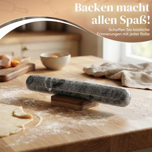 Flexzion Französisches Marmor-Nudelholz, 30,5 cm schwarzes Marmor-Nudelholz zum Backen mit Holzständer – Antihaft-Teigroller für Fondant… – Ansicht 5
