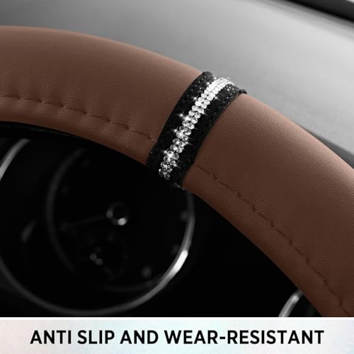 Road Comforts Leopard Steering Wheel Cover for Women, Cute Anti-Slip Premium PVC Leather, Fits D Shape Flat Bottom Steering Wheel 14.5-15 Inches - Brown by Road Comforts - Used condition - Image 7