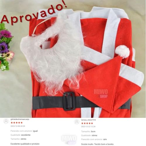 Fantasia de Papai Noel Adulto Completa Kit 5 Peças Roupa de Natal Luxo com Gorro+Barba+Cinto