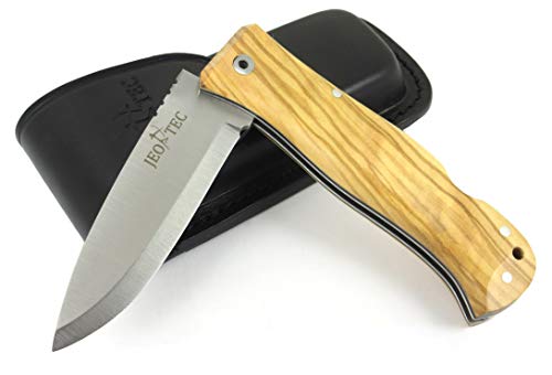 JEO-TEC Nº17 Bushcraft Survival Klappmesser, Jagdmesser, Outdoormesser - Stahl Sandvik 12c27, Lederscheide