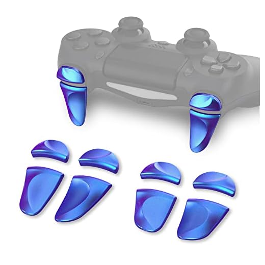 PlayVital 2 Paar Erweiterung Trigger Schultertasten für ps4 Controller Alle Modell Controller, Zubehör Bumper Trigger Adjuster Tasten Knöpfe für PlayStation 4 Controller-Lila Blau