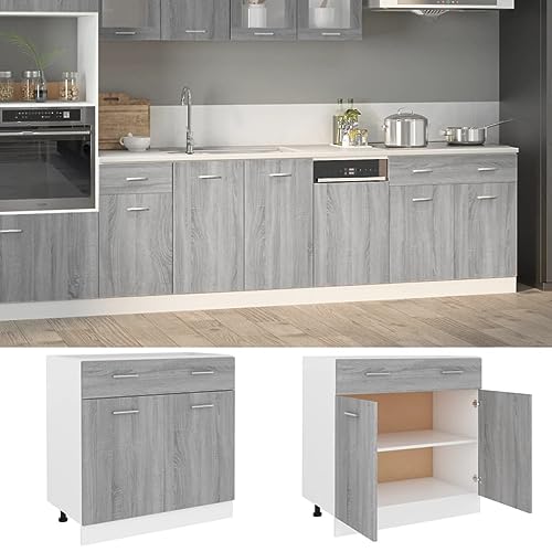 Woonisher Armario Inferior Cocina “Lyon” contrachapada Gris Sonoma gabinete gabinete de Cocina Muebles de Cocina despensa de Cocina