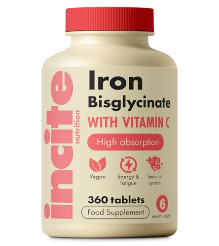 Gentle Iron Tablets - Iron Bisglycinate 28 mg 6 Months Supply - 360 High Strength Tablets - Supplement Suitable for Vegans - Best Immune System Booster for Women & Men - Made in UK