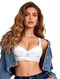 ohmydear Women's Push Up Bras Plus Size Lace Underwire Thin Padded Bra Comfort Full Coverage Brassiere White Ladies Everyday T Shirt Bras for Women UK 44B