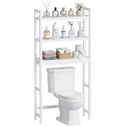 SMIBUY Bathroom Storage Shelf, Bamboo Over-The-Toilet Organizer Rack, Freestanding Toilet Space Saver with 3-Tier Adjustable Shelves (White)