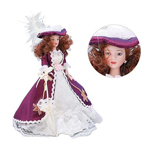 Luqeeg Victorian Lady Miniature People Porcelain, Dark Purple Skirt Hat Woman Ceramic Doll, 1 : 12 Scale Porcelain Baby, Mini Ceramic Doll Model Movable Limb Design For Doll House Decoration #TOP7