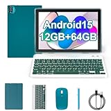 Android 15 Tablet, 10 inch 2 in 1 Tablets with Keyboard Mouse Case Stylus, 12GB+64GB+1TB Expandable, 1.8Ghz Quad-core Processor Computer, 1280*800 IPS HD Touchscreen, WiFi BT5.0 6000mAH Battery Laptop