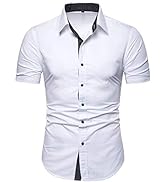 MUSE FATH Men's Short Sleeve Cotton Casual Trendy Regular Fit Dress Shirt