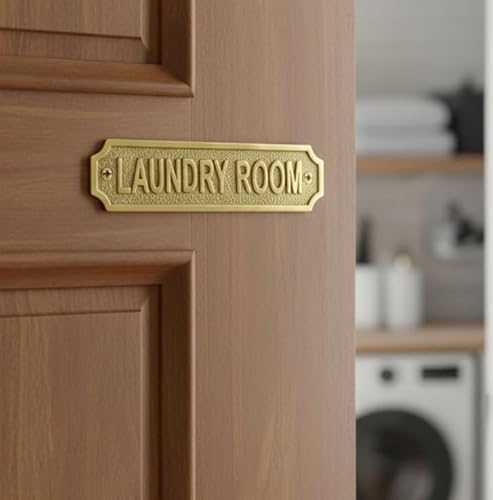 Laundry Room Sign Antique Chic Vintage/Retro Style Brass Plaque Kitchen Utility Room With Screws - Image 3