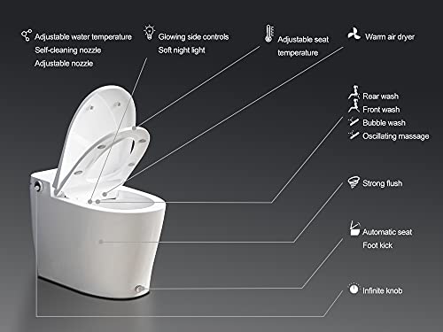 Inodoro inteligente integrado HOROW actualizado, inodoros unipieza automáticos premium con núcleo de descarga eléctrica y chip inteligente incorporado, asiento bidé calefactado con agua tibia instantánea miniatura 2