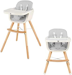 BABY JOY Convertible Baby High Chair, 3 in 1 Wooden Highchair/Booster/Chair with Removable Tray, Adjustable Legs, 5-Point Harness, PU Cushion and Footrest for Baby, Infants, Toddlers (Gray)