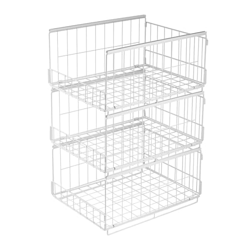 3 Stück Schrank Organizer Kleiderschrank, Stapelbare Aufbewahrungsbox mit Schubladen-Design, Metallisches Regal System für Garderobe, Wohnzimmer, Küche und Waschküche