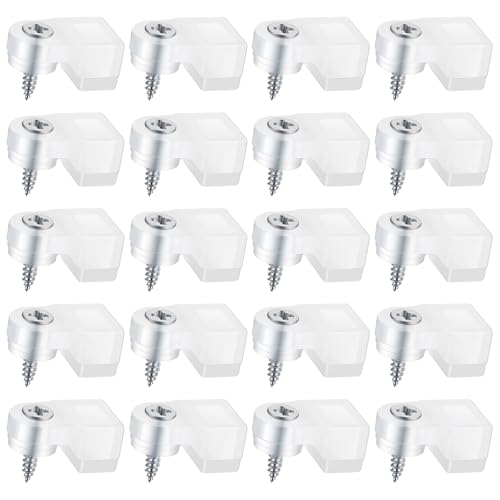 20-Pack Glass Retainer Clips with Screws, Universal Glass Retainer Clips for Cabinet & Storm Door Glasses, Mirror Holder Clip Clear Plastic Glasses Panel Clip for Windows Door Cabinet Mirror