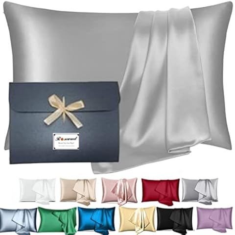 100% Silk Pillowcase for Hair and Skin Made in USA, Highest Grade 22 Momme Silk Pillow Case with Zipper Queen Size, Acne Free, Machine Washable, Hypoallergenic (Gray, Queen) Cover