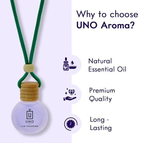 Image of UNO AROMA Lavender Car Air Freshener, 15ml, Long Lasting Hanging car perfume, Toxin-Free Oil in Glass Bottle with Wooden Diffuser, Car Accessories for fresh aroma, Last Upto-60 Days