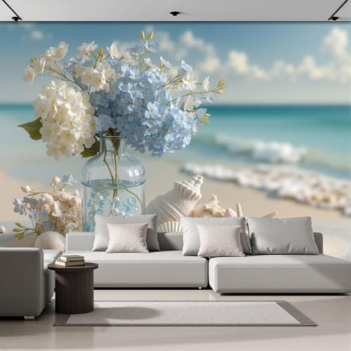 Papier peint soie style océan frais et hortensia déco murale - 3