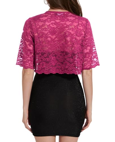 Image of MINTLIMIT Womens Floral Lace Bolero Half Sleeve Shrug Open Front Elegant Cropped Cardigan Shrugs for Evening Party Dresses