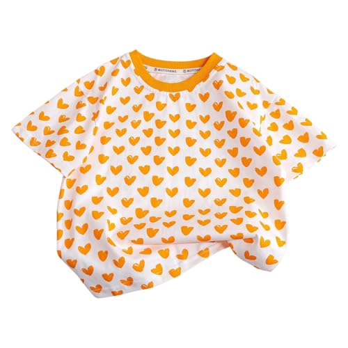 Kids Girls Cute Blouse Short Sleeve Heart Print Tee Cotton Crewneck T-Shirt Toddler Loose Causal Top Summer T-Shirt