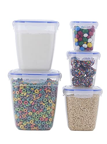 Image of Superio Plastic Food Storage Container Set, BPA Free, Sealed Containers with Airtight Lids for Pnatry, Cupboard, and Fridge- Microwave and Dishwasher Safe (10) (5-Pack)