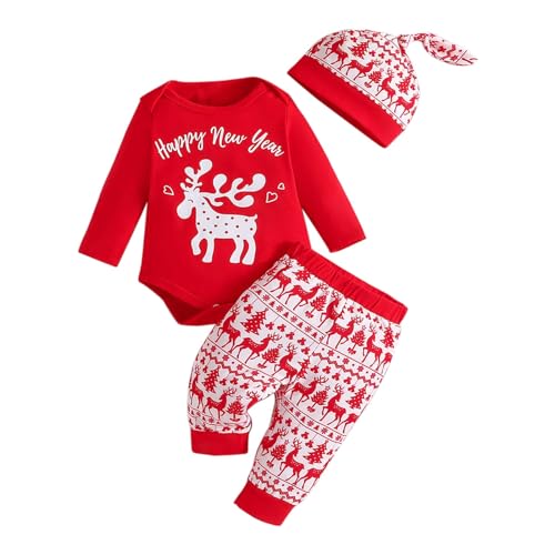 Roupa infantil de algodão macio quente gola redonda manga comprida estampa de cervo + roupa de Natal