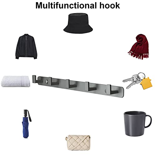 Image of Coat Rack, Heavy Duty Stainless Steel 5 Tri Coat Hook Hanger, Wall Mounted Storage Wall Hooks, Rustic Clothes Hook /Key Hook Rail for Bathroom Kitchen Entryway(5 Hook Grey)