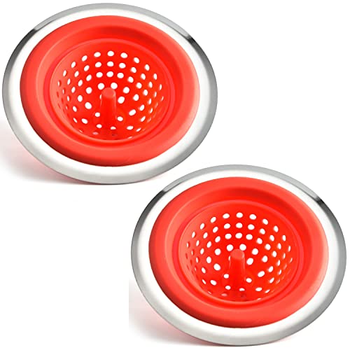 Image of Trifecta Kitchen Sink Strainer Food Catcher 2 PCs 4.5 inch Diameter, Flexible Silicone Kitchen Sink Drainers Traps Food Debris and Prevents Clogs, for Most Kitchen Sink Drains (Red - 2)