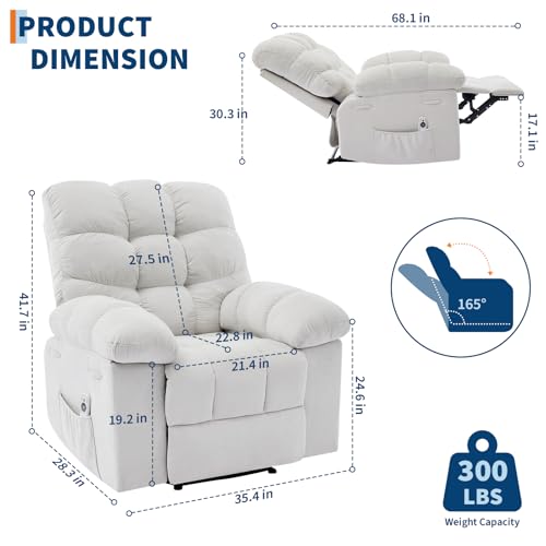 Image of Oversized Massage Recliner Chair for Adults, Extra Wide Manual Recliner with Massage & Heating, Overstuffed Upholstered Sofa Chair for Living Room & Bedroom (Beige)