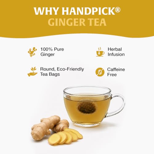 Image of HANDPICK Organic Ginger Tea (40 Tea Bags) 100% Pure Ginger Root, Non GMO