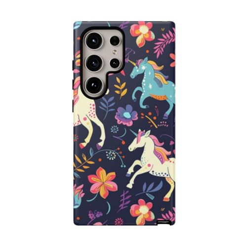 Coque Samsung S24 Ultra licorne bleue rigide mate anti-rayures pour smartphone floral
