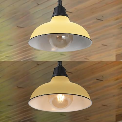 Image of JONATHAN Y Jasper 1-Light Farmhouse 12.25 inch Metal Pendant, Matte Yellow | Indoor Outdoor Use, Rustic Vintage Dome Shade, Adjustable Height, Kitchen Island Porch Entryway, LED Bulb Included