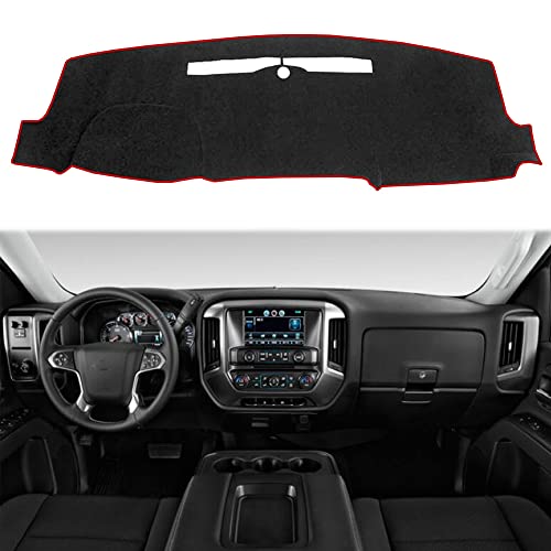 Rifoda Dash Board Cover Fit for 2014-2018 Chevy Chevrolet Silverado 1500,GMC Sierra 1500,2015-2019 GMC Sierra 2500 3500 Dashboard Cover Mat Non-Slip Pad Carpet Sunshield Protector (Red Edge)