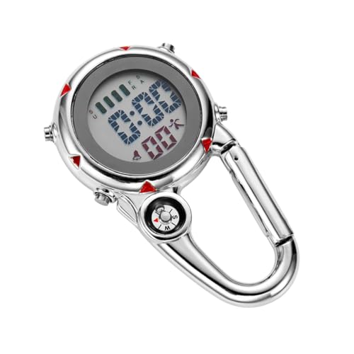 Beaupretty 多機能ステンレス製カラビナウォッチ クリップ式登山掛け時計 アラーム付き ガイド機能搭載 アウトドアや日常用に適した耐久性モ