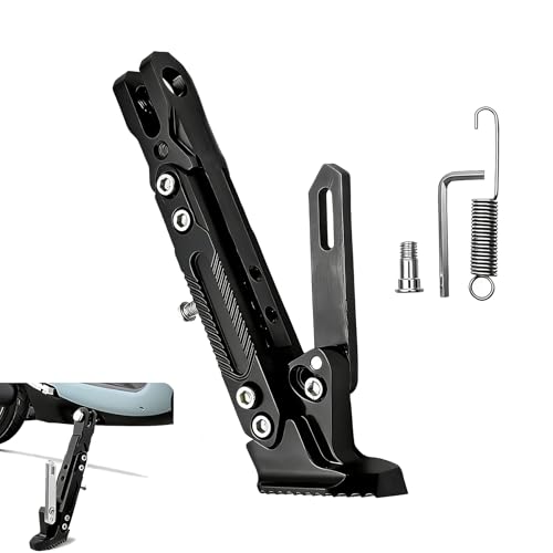 Fiknonk 1 PC Motorcycle Kickstand, Height Adjustable CNC Alloy Side Stand with Non-slip Foot, Replacement Tripod Holder, Universal for Scooter Dirt Pit Bike (Black)