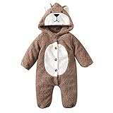 Baby Winter Warm Jumpsuit, Cute Furry Bears Long Sleeve Hooded Jumpsuit with Buttons Set for Girls Boys, 0-18 Months (Khaki,0-3 Months)