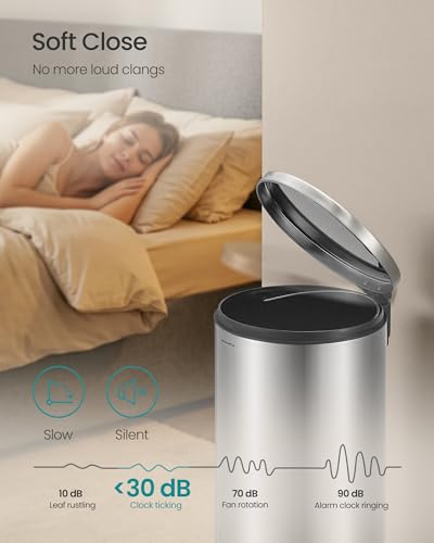 Songmics Kitchen Bin, Round Trash Bin With 15 Trash Bags, Metal Pedal, Removable Plastic Inner Bucket, Handle, Soft-Close Lid, Stainless Steel, 8 Gallons (30 L), Silver LTB031EZ02 - 6