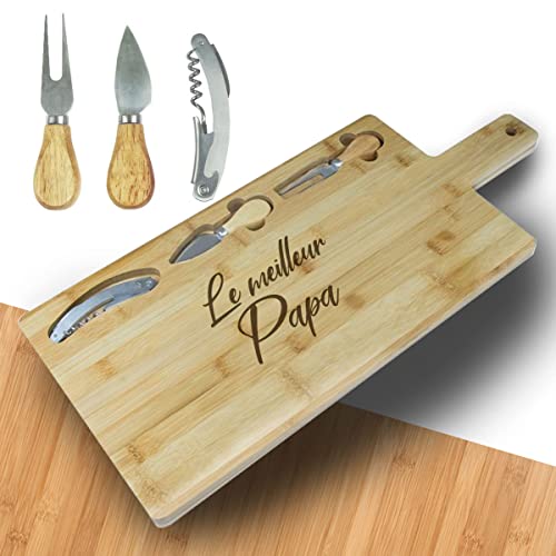 Plateau À Fromage Personnalisable En Bambou Et Ses 3 Accessoires De Découpe - Planche À Découper Personnalisée - Idée Cadeau (BRIE)