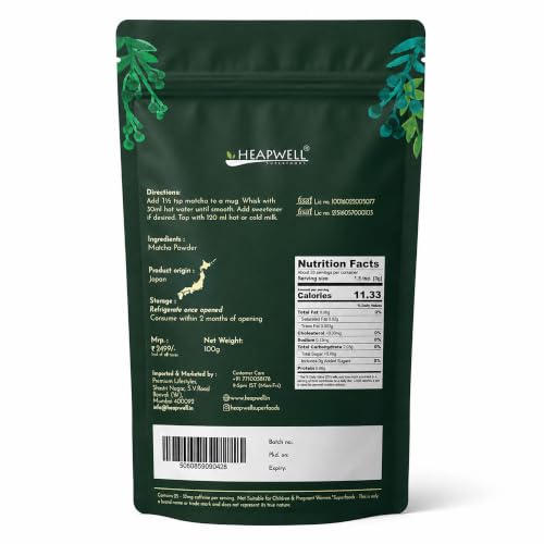 Image of Heapwell Superfoods Japanese Ceremonial Matcha Green Tea Powder, AA Grade, 100 Grams