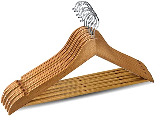 webwarenhaus Holzbügel aus Lotusholz 10 Stück Garderobenbügel Holzkleiderbügel Kleiderbügel mit Hosenstange Cover