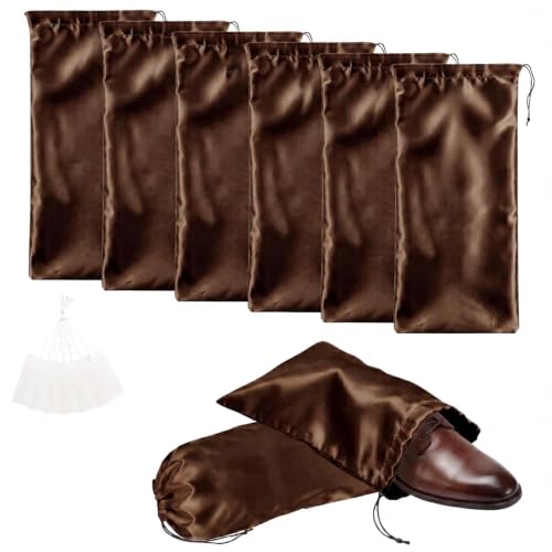Q&J Fabric Co. 6 Pack Satin Dust Bag 17.7x7.9 inch Chocolate 100% Polyester Silk Bag Purse Dust Bag Shoe Bags for Closet Purse Protector Bag Dust Covers for Purses