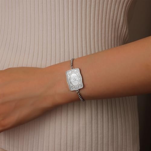 Belt Buckle Initial Bracelet for Women, 18K Gold/Silver Plated Belt Buckle Initial A-Z Bracelet, Unique Western Style Jewelry Gifts for Women Men3