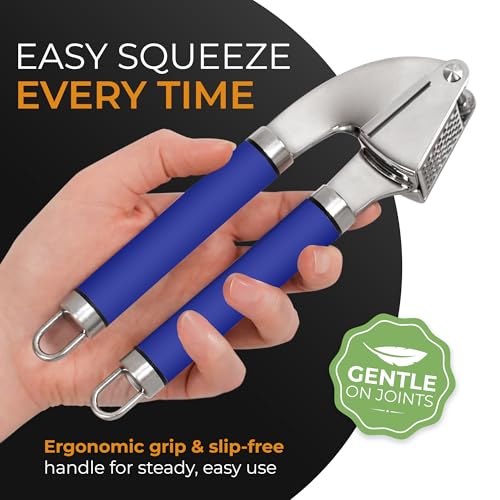 ORBLUE Garlic Press Stainless Steel - Premium Professional Grade Garlic Mincer, Crusher & Peeler Set - Easy Clean, Dishwasher Safe & Rust-proof, Blue - Thumbnail 5