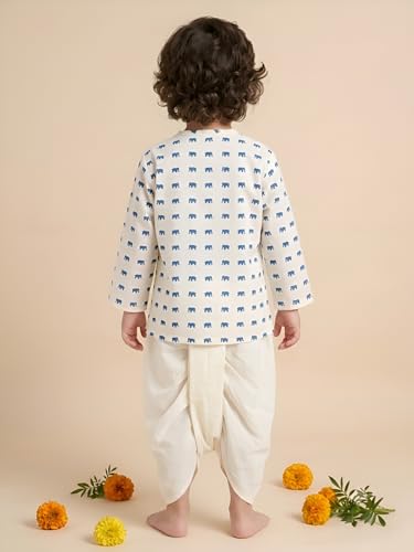 Image of POLKA TOTS Premium Cotton Dhoti Kurta Set for Kids Boys | Traditional Angrakha Style Ethnic Wear for Boys | Kurta Dhoti Set for Kids | Festive & Wedding Clothing Set for Baby