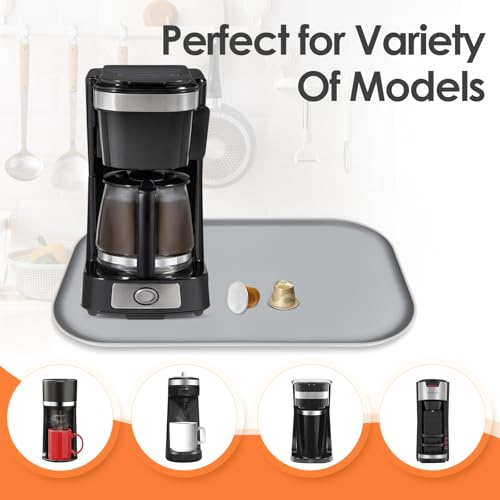 TOHONFOO Silicone Coffee Maker Mat with Lip, 17.4\'\' x 10.6\'\' Heavy Duty Coffee Maker Mat for Countertops, Coffee Tray Fit Under Coffee Machine Appliance Automatic Machines Espresso Accessory, Grey